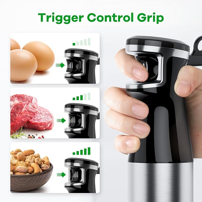 Turelar Immersion Blender Handheld Corded Hand Blenders Set 1100W, Trigger Variable Speed 5 in 1 Stick Emulsifier with Chopper, Whisk and Frother for Soup, Baby Food and Smoothies