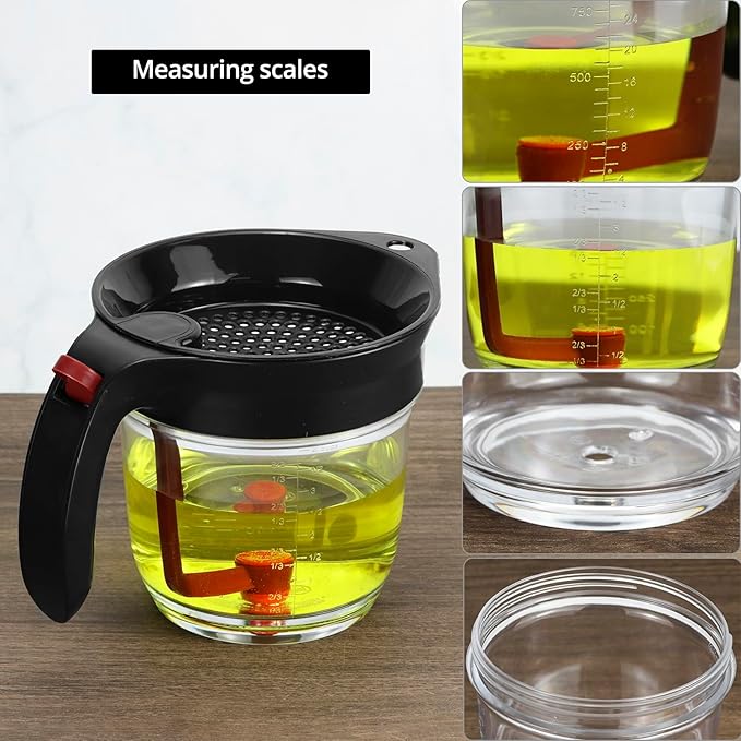 QWORK Fat Separator, 4 Cups / 1000 ml Grease Separator with Bottom Release - Soup Oil Separator Measuring Cup for Cooking