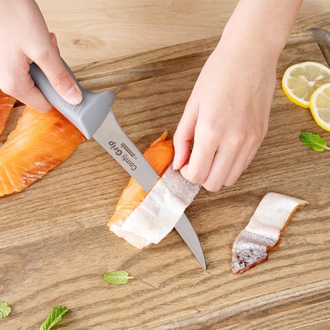 Restaurantware 6 Inch Boning Knife Stainless Steel Ergonomic Handle Non-Slip Grip Durable Kitchen Knife, Dishwasher-Friendly for Home Cooking, Meat, Fish, Poultry, Gray