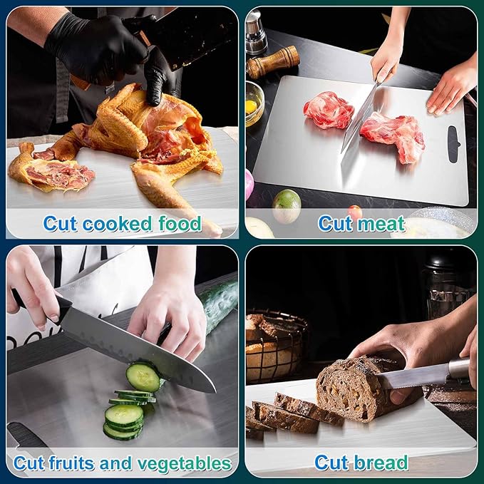 Titanium Cutting Board for Kitchen, 316 Stainless Steel Cutting Board Double-Sided Food-Grade Chopping Board Metal Durability Non Toxic Cutting Boards for Kitchen Cooking Outdoor, 9.8" * 14.2"