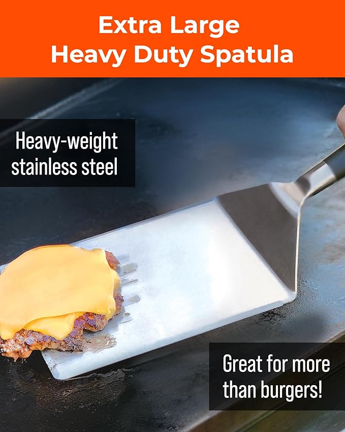 Smash Burger Press Kit – 6.5 Inch Stainless Steel Hamburger Smasher Tool – Heavy Duty Grill Press for Flat Top Griddles and Cast Iron Pan – Perfect for Crispy Smashed Burger Patty – Spatula Set