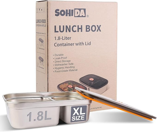 1.8L Stainless Steel Inner Container with Lid – Dual Compartment, Removable, Dishwasher Safe, Compatible with 1.8L Electric Heated Lunch Box