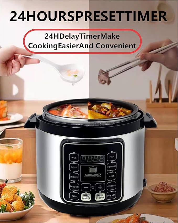 KabFbit 10 In 1 Electric Pressure Cooker, 5 Quart Stainless Steel Multi-Function Electric Cooker, Slow Cooker With 24-Hour Reservation Function, Suitable For Meat, Cake, Congee, Rice, etc., Black