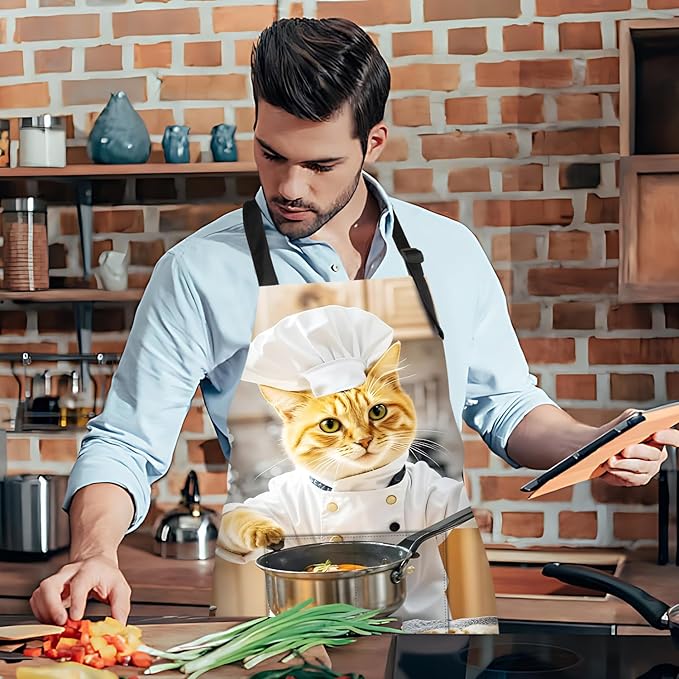 Funny Cat Apron with 2 Pockets Waterproof for Men Women Kitchen Garden Decor