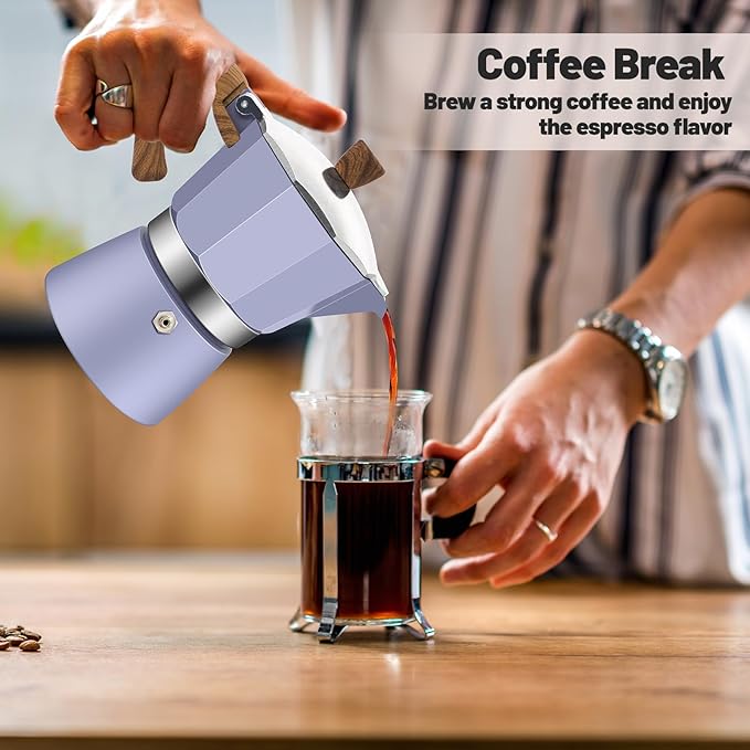 Vaolvpant 6 Cup Aluminum Moka Pot Classic Stovetop Espresso Coffee Maker 300ml 10oz Coffeemaker Percolator Mocha Pot Greca Coffee Maker Cafe Makers for Italian and Cuban Café Brewing Purple