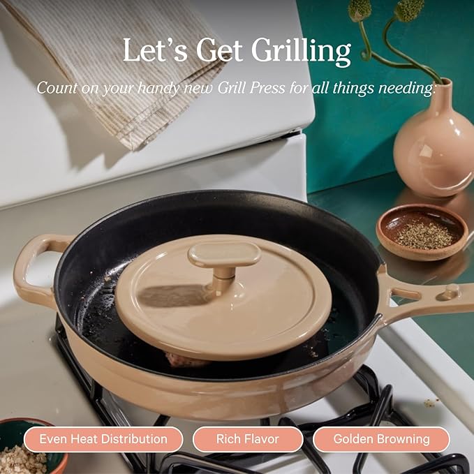 Our Place Grill Press - Cast Iron Add-On for Perfect Searing, Crispy Cooking | Heat-Resistant, Easy-Clean | Compatible with Cast Iron Always Pan | Spice