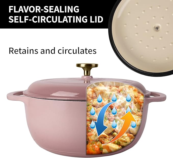 Fijxzct Premium Enameled Cast Iron Dutch Oven for Bread Baking | Non-Stick 5.5QT Oval Bread Oven with Lid | Perfect for Sourdough, Loaf, and Artisan Baking (Round Pink, 5.5 QT)