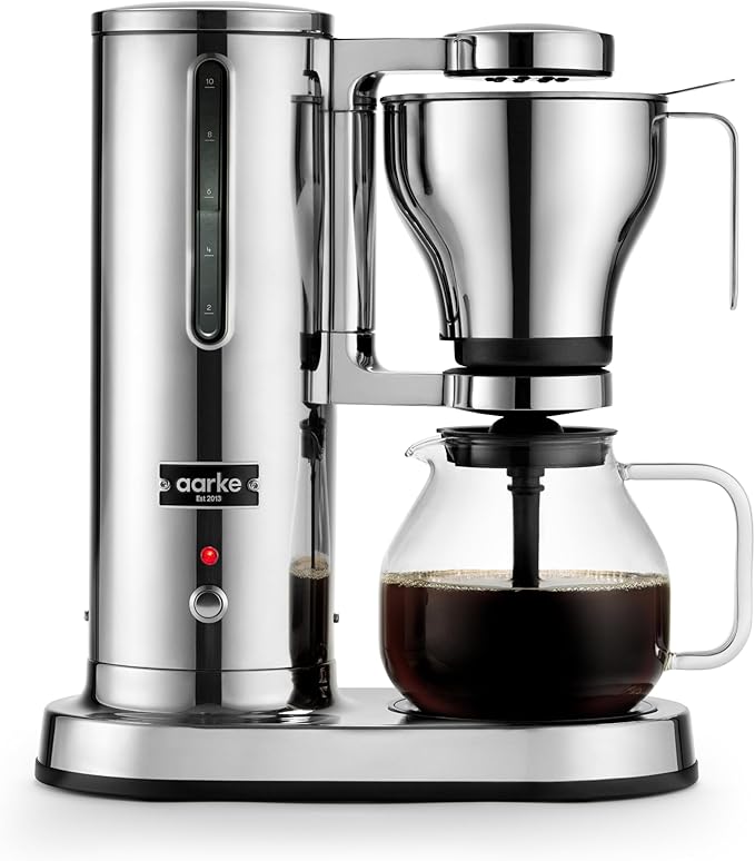 Aarke Coffee Maker - Electric 10 Cup / 42 fl oz Drip Brewer with Automatic Drip-Stop, Glass Carafe, Brews Full Pot in Under 6 Minutes, SCA Certified, Stainless Steel