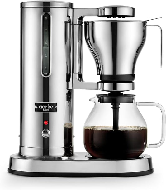 Aarke Coffee Maker - Electric 10 Cup / 42 fl oz Drip Brewer with Automatic Drip-Stop, Glass Carafe, Brews Full Pot in Under 6 Minutes, SCA Certified, Stainless Steel