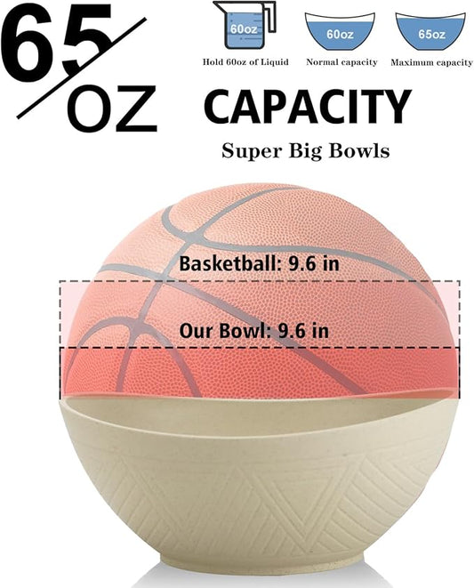 Wrova 65oz Big Salad Bowls - Large Wheat Straw Bowls set of 6 - Unbreakable Serving Bowls - Microwave & Dishwasher Safe Bowl for Cereal,Salad - Vibrant Series
