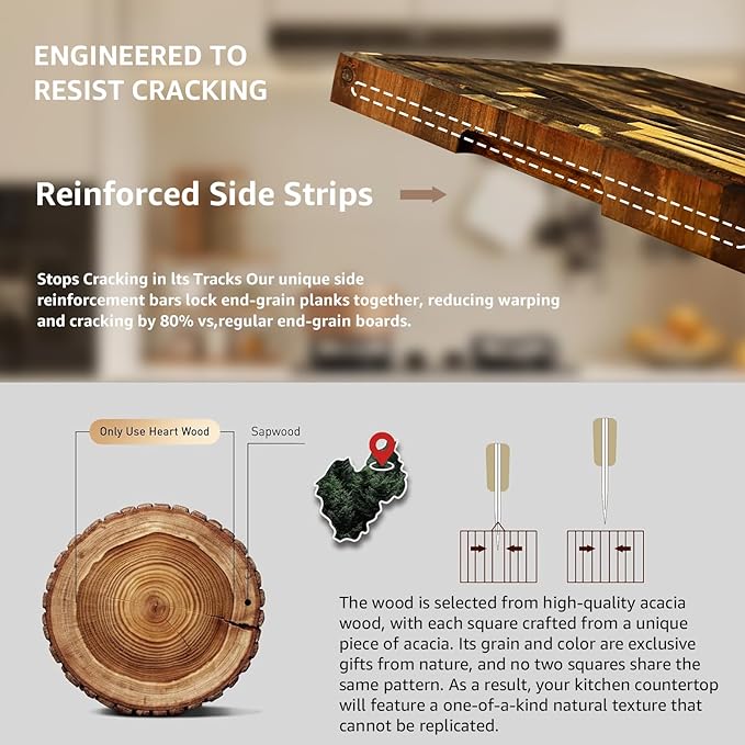 Walnut Wood Cutting Board for Kitchen, End Grain Chopping Board with Juice Groove, Heavy Duty Checkered Board for Cheese and Vegetables, Non-slip Feet, 17" × 12" × 1.5"