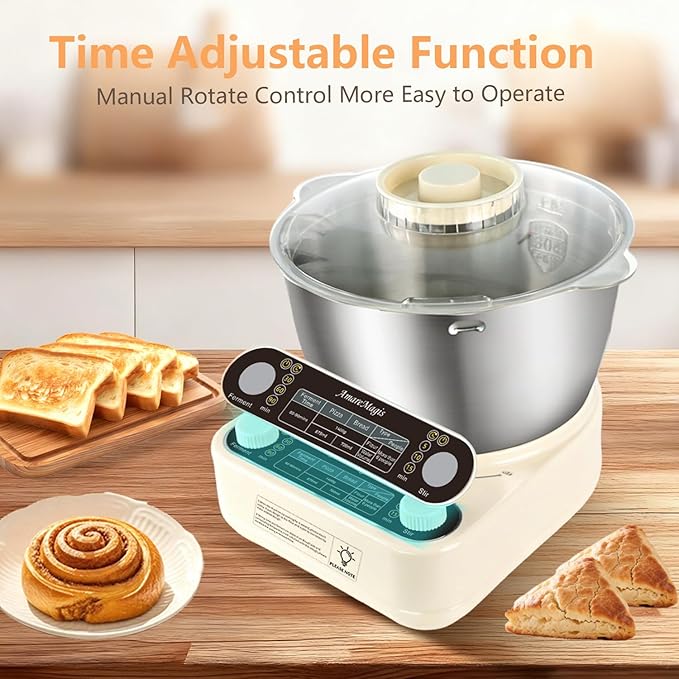Electric Dough Maker with Ferment Function, 5.34QT Dough Mixer Machine, Household Flour Kneading Machine for Baking Bread Pizza Dough, Open Top Design, 304 Stainless Steel, White
