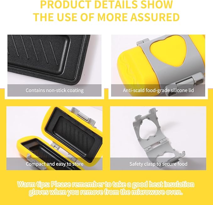Microwave Toastie Sandwich Maker, Nonstick Plate Microwave Panini Grilled Cheese Maker, Versatile Wireless Small Toaster Hot Dog, Dishwasher Safe, Fast Cooking for Breakfast, Snacks， Yellow
