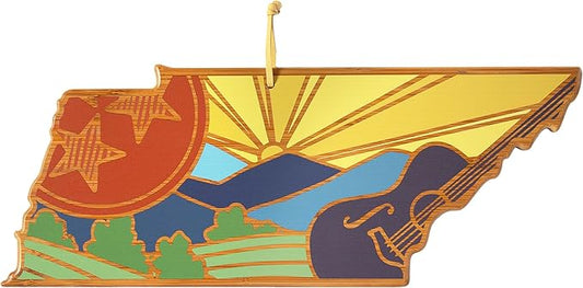 Totally Bamboo Tennessee State Shaped Cutting Board and Charcuterie Serving Platter with Artwork by Summer Stokes, Includes Hang Tie for Wall Display