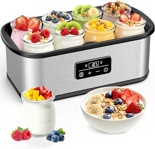 Yogurt Maker with Adjustable 48H Time & Temp Control, Digital Yogurt Maker Machine with 8×6oz Glass Jars, Make Healthy Yogurt for Family, Pecfcet Gifts for Friends