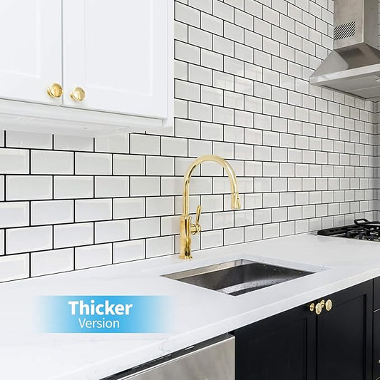 Art3d Peel and Stick Backsplash for Kitchen White Subway (10 Tiles, Thicker Design)