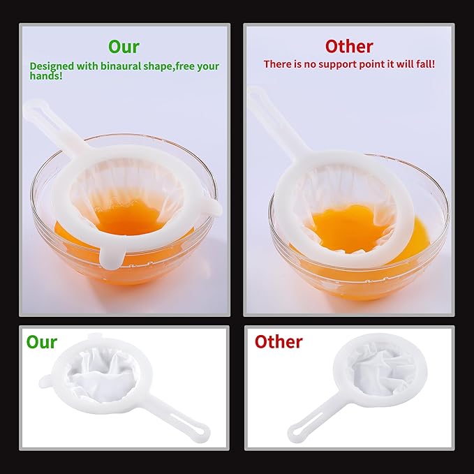 2PCS Plastic Fine Mesh Strainer, Nylon Ultra Strainer for Juice,Yogurt, Coffee, Honey, Milk, Nut Milk with Handle (120+200Mesh)