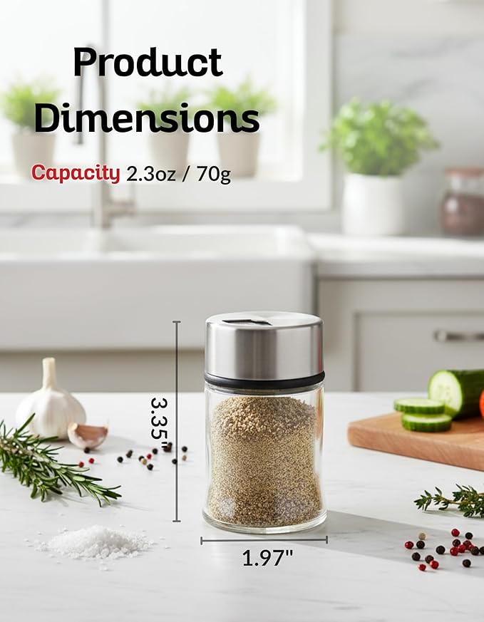 Multi-Function Stainless Steel Salt & Pepper Shaker with Adjustable Sprinkler | Salt Dispenser for Coffee, Protein Powder, Herbs, Spices, Condiments, Baking, Powdered Sugar & Kitchen Essentials