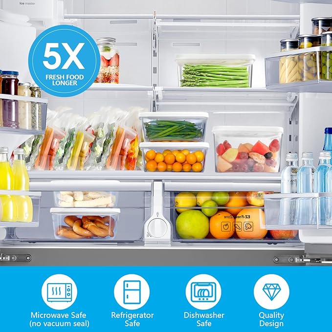 Vacuum Sealer for Food with 3 Vacuum Seal Containers, Seals Liquids & All Foods, Portable for Travel, Camping, Kitchen, Gifts