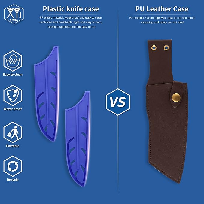 XYJ 2pcs/set Safety Knife Covers Sleeves Knives Edge Guard, Universal Knife Sheath, Utility Knife, Santoku Knife Case Blade Guards Protector Blue Kitchen Knife Cover Sleeve (For 5'' Santoku Knife)