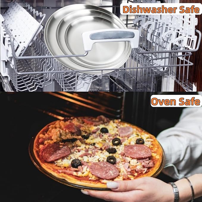 3Pack Stainless Steel Pizza Pan for Oven Personal Pizza Pans, 9 Inch, 10 Inch, 12 Inch Stainless Steel Pizza Pan Set, 3 Sizes Round Pizza Baking Pan for Pizza Cookies, Non-toxic and Durable,Oven Safe