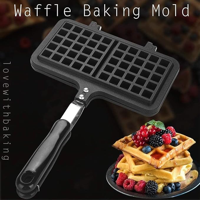 Agatige Stovetop Waffle Maker, Portable Aluminum Dual Head Nonstick Cast Iron Belgian Waffle Maker for Panini Sandwich Toaster Breakfast Snacks Cooking Baking Tool, 13.19x8.46in