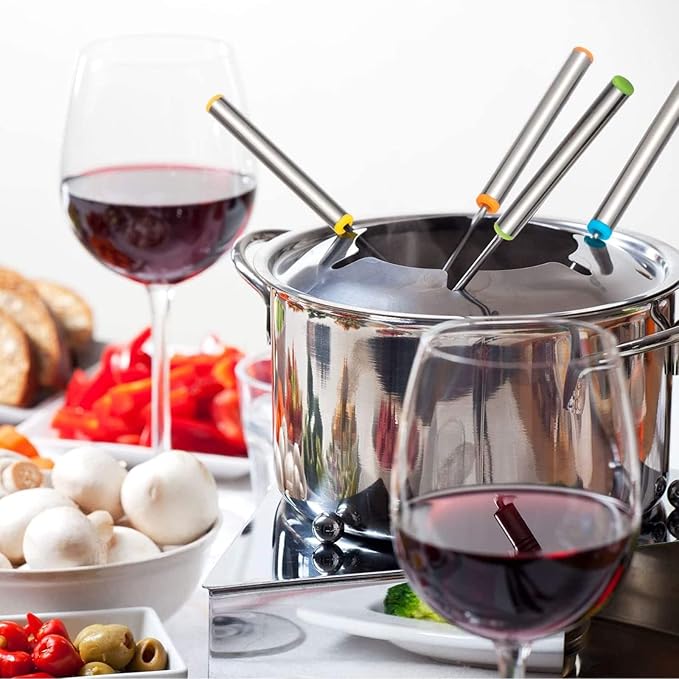 6PCS Stainless Steel Fondue Forks - 9.5 Inch, Colored Coding, Set of 6 for Hot Pot, Barbecue, Fruits, Vegetables