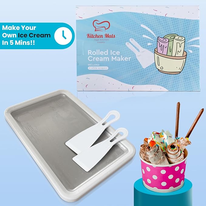 Extra Large Rolled Ice Cream Maker (14"x10") - Make Instant IceCream w/the Family - Manual Roll Your Own IceCream - Roll Ice Cream Tray