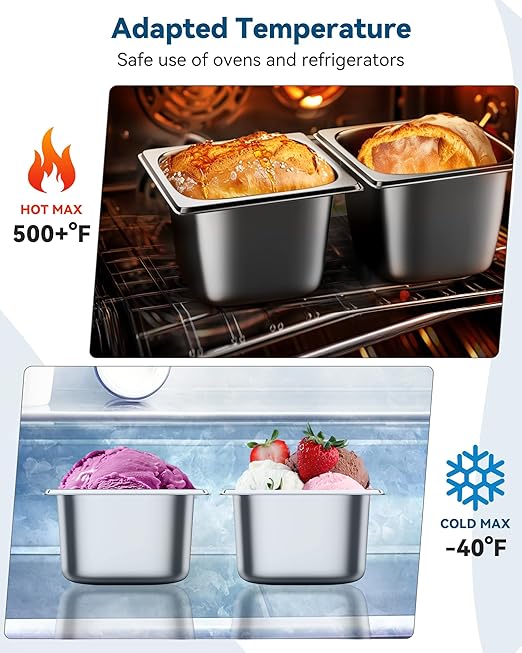 ZeroPone 6 Pack Hotel Pans 1/6 Size 4" Deep Steam Table Pan 22 Gauge Anti Jam Stainless Steel Hotel Food Pan