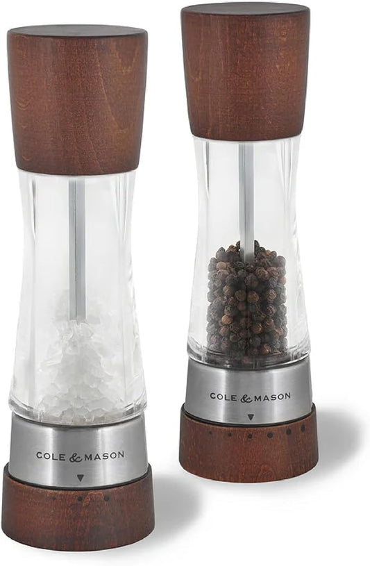 Cole & Mason Derwent Salt and Pepper Grinder Set - Refillable Salt & Pepper Grinder Set with Gourmet Precision Mechanisms - Kitchen Accessories for Cooking - Gift Set, Forest Wood
