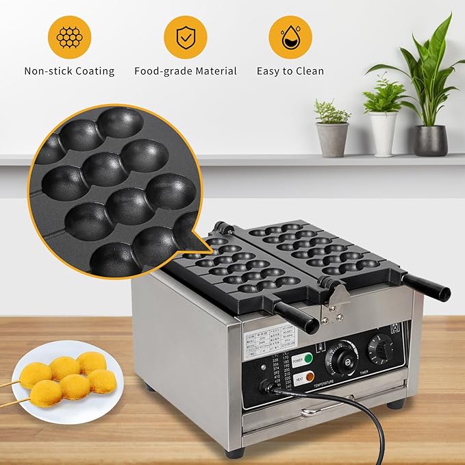 Commercial Waffle Sticks Maker, 110V Electric Bubble Skewer Waffle Ball Machine, Nonstick Waffle Balls Maker Iron Popular Snack Equipment New Belgium Waffle Ball Stick Maker