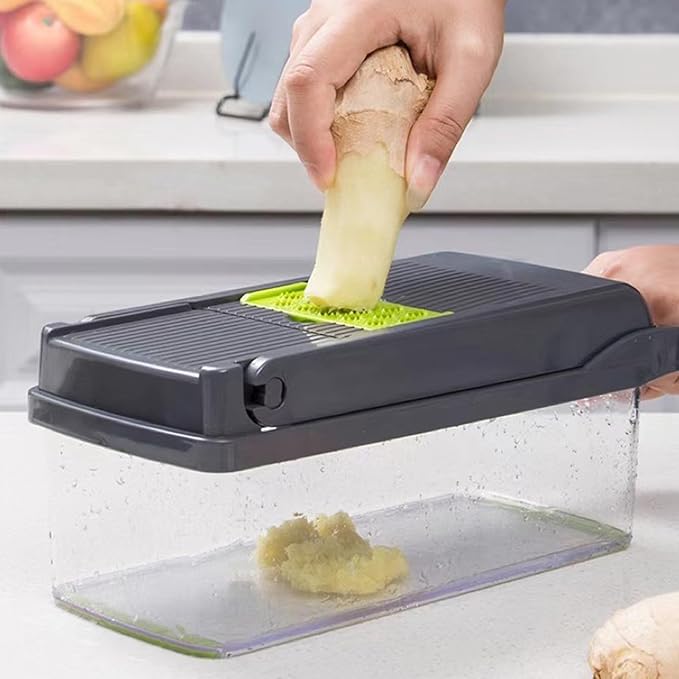 HHTAOR 16-in-1 Adjustable Mandoline Food Slicer, Mandoline Slicer for Kitchen, Veggie Chopper, Vegetable Cutter & Spiralizer for Onion Salad, Home Essential Gadget & Kitchen (Grey)