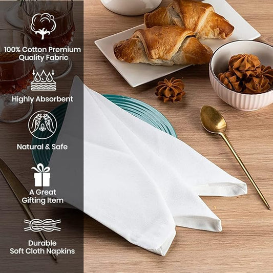 White Cloth Dinner Napkins Cotton 18x18 in Washable Napkins Cloth|Absorbent Reusable Spring Easter Basket Decor Pk of 6 Table Napkins Cocktail Party Wedding BBQ Hotel Cafe Cloth Napkins