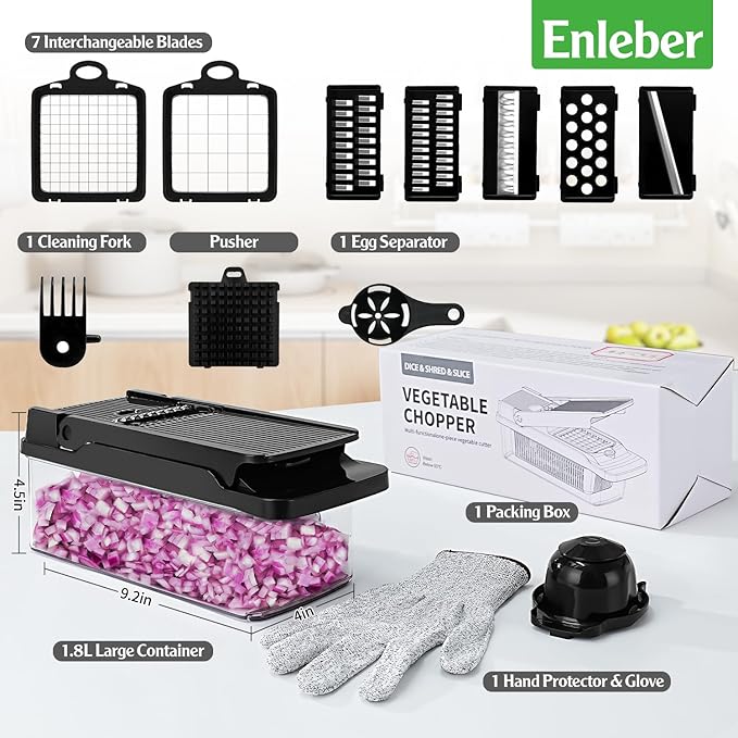 12 in 1 Vegetable Chopper Mandoline Slicer, Dicer Shredder Julienne Food Veggie Onion Chopper Cheese Grater with Container Salad Cutter Multi All-in-1 Kitchen Gadgets & Home Essentials