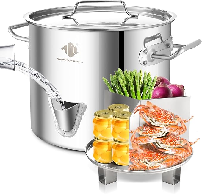 ARC 40QT Stainless Steel Tamale Steamer Pot with Easy-fill Water Spout, Seafood Crab Steamer with Divider and Rack, 10 Gallon