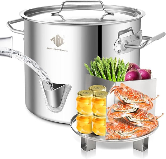 ARC 40QT Stainless Steel Tamale Steamer Pot with Easy-fill Water Spout, Seafood Crab Steamer with Divider and Rack, 10 Gallon