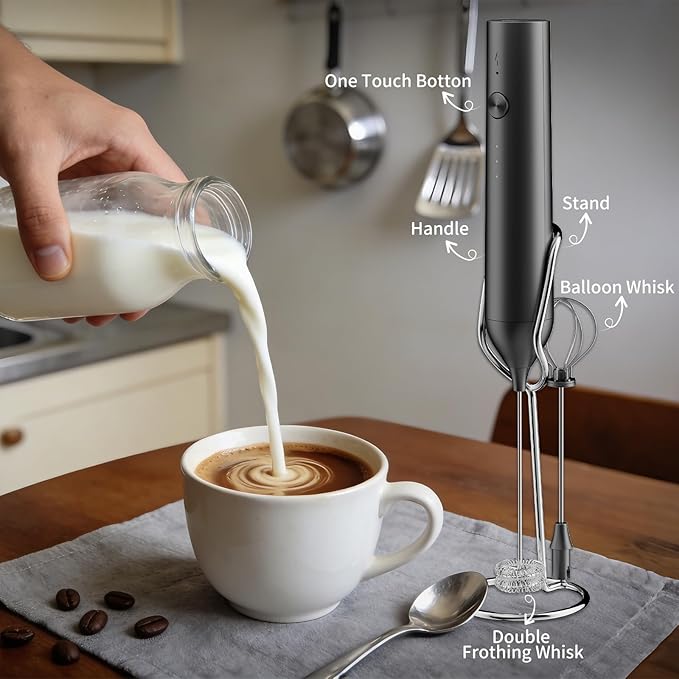 BZPP Kitchen Milk Frother Handheld with Stand, 3 Speeds Adjustable Mixer Electric Handheld Frother Wand, Hand Mixer Matcha Whisk Coffee Stirrers for Matcha, Hot Chocolate, Egg, Lattes - Black