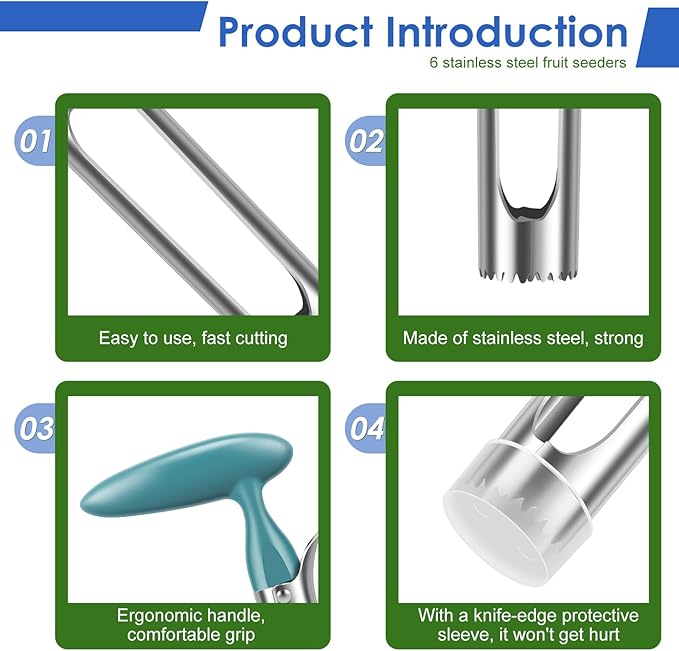 6Pack Stainless Steel Corer Fruit Corer Tool Ultra Sharp, Stainless Steel Easy To Operate And Clean For Baking Apples And Other Culinary Uses