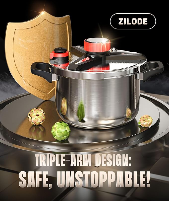 Pressure Cooker 4 QT, [Save 70% Cooking Time] Stainless Steel Pressure Canner with Triple-Layer Steel Body [One Hand Operation] Rotating Lock/Unlocking Lid System Steam Rack Included Olla De Presion