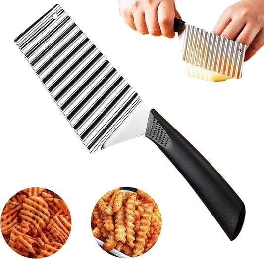 FANTEXY Crinkle Cutter - Wave Blade, Stainless Steel Waffle Fry Cutter Slicer for Potatoes Carrots, French Fry Slicer For Vegetables And Fruits