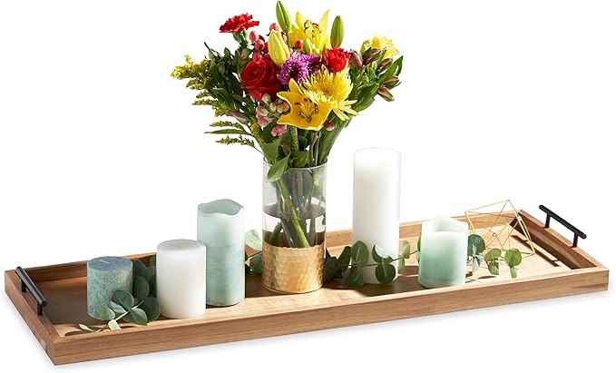 Twine Modern Manor Longboard Cheese Platter with Handles, Rectangular Cheese Board and Home Decor Tray, Dining Table Accessories Acacia Wood Set of 1