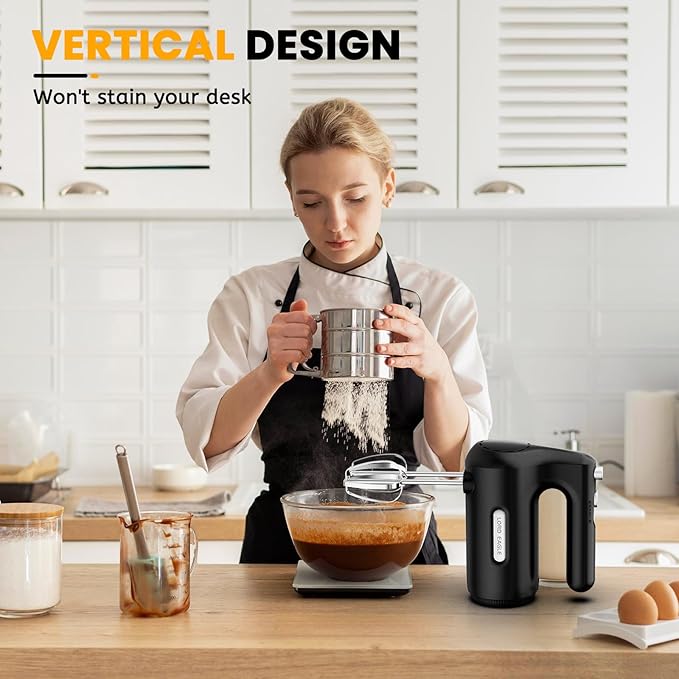 Lord Eagle 5-Speed Hand Mixer Electric Heldhand, 300W Compact Mixer for Baking, Egg Beater, Blending or Cooking, Portable & Lightweight, 5 Accessories, Black