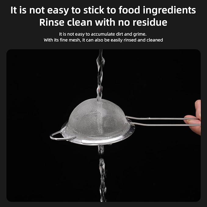 304 Stainless Steel Fine Mesh Strainers for Kitchen,BOSONKUMA Colander-Skimmer with Handle, Sieve Sifters for Food, Tea, Oil, Fruits, Cocktail Strainer,Food Strainer with Handlle(2 piece)