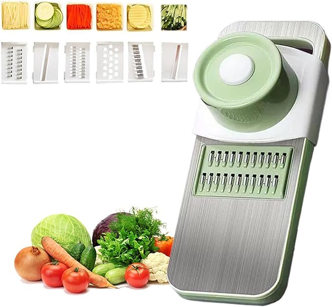Multifunctional Vegetable Cutter,Vegetable Chopper Set,Manual Food Cutter & Dicer with 6 Blades,Hand Safe Knife, Mandoline Slicer for Vegetables, Meal Prep & More,Kitchen Gadgets (Slivery)