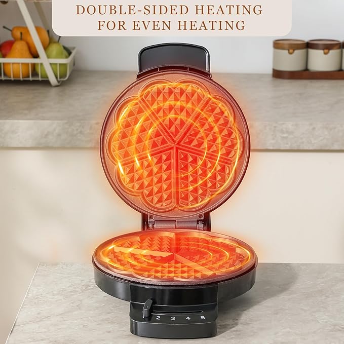 Heart Waffle Maker, Heart Shaped Waffle Iron 5 Slices, Mini Waffle Makers with 8'' Non-stick Plates, Adjustable 5 Browning Control, Cool Touch Handle, Easy to Clean, Valentine's Day Gift, 1000W