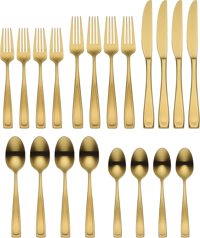 Oneida 899228 Moda Gold Satin 20-Piece Flatware Set, Service For 4