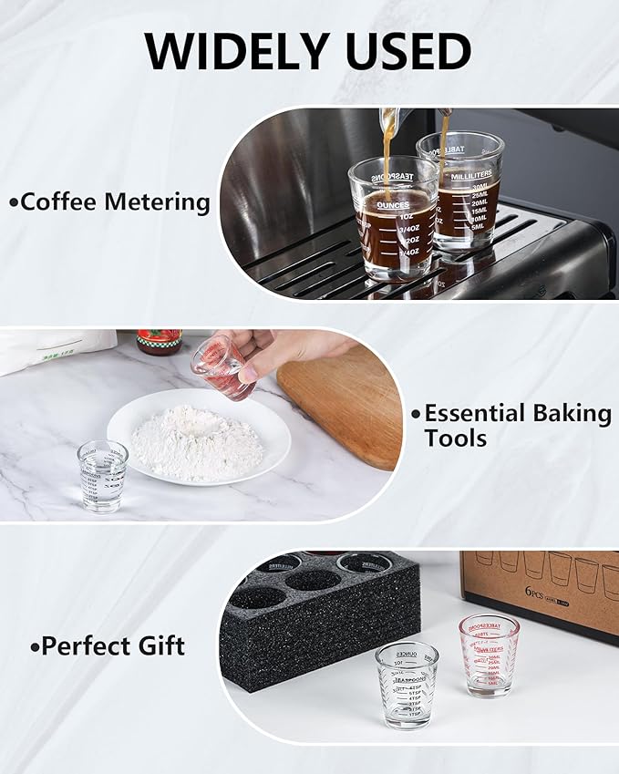Shot Glasses Measuring Cup Set 4PACK Espresso Shot Glasses Liquid Heavy Glass 26-Incremental Measurement 1 OZ, 2 TBS, 6 TSP, 30 ML Kitchen Tools (Red)