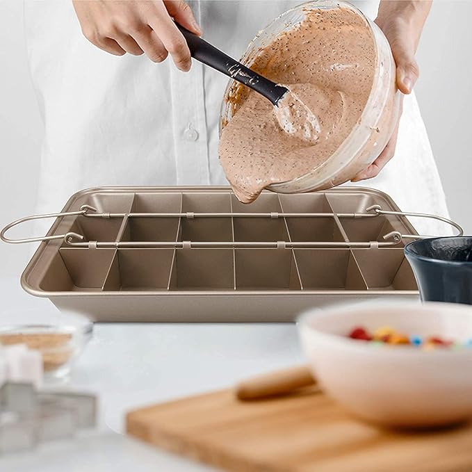 Ailelan Brownie Pan with Dividers, Brownie Pan, Non Stick Brownie Pan with Removable Cutter, Brownie Tray,18 Pre-slice Brownie Baking Tray, 2pk