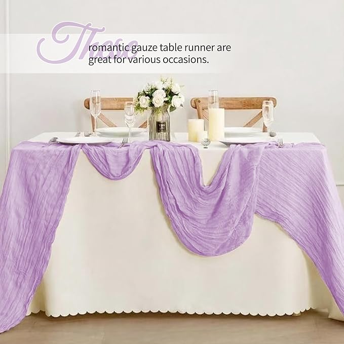 12 Pack Lavender Cheesecloth Table Runner 10Ft, Lilac Purple Table Runners 21.5 x 120 inch,Semi Sheer Cheese Cloth Fabric Runner Bulk for Wedding,Party,Baby Shower,Bridal Shower