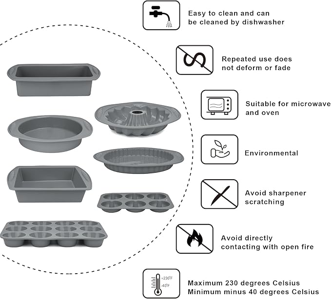 9in1 Nonstick Silicone Baking Bundt Cake Pan Cookie Sheet Molds Tray Heat Resistant Bakeware Tools Kit for Muffin Loaf Bread Pizza CupcakeUtensil